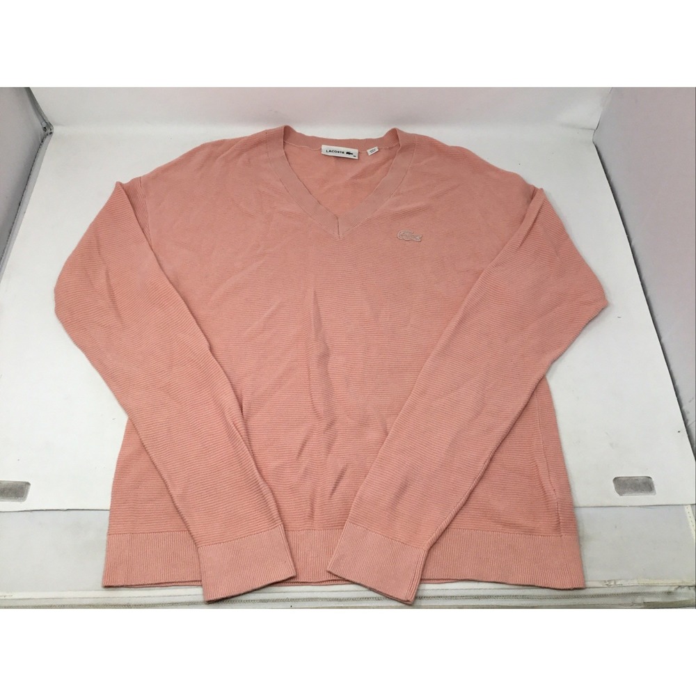 Lacoste Dusty Pink V-neck Pullover Sweater Sz 38/S Cotton Ribbed
